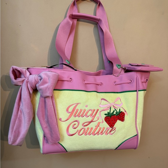 Juicy Couture Pink & Yellow Tote with Bow and Card Holder - Picture 2 of 11